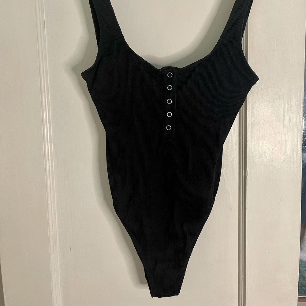 Aerie Ribbed Henley Black Swimsuit Size Medium Women’s